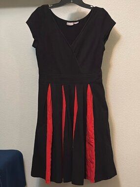 EShakti Women’s Dress Sz 10 Red & Black Color block Skirt Faux Wrap Top Pockets